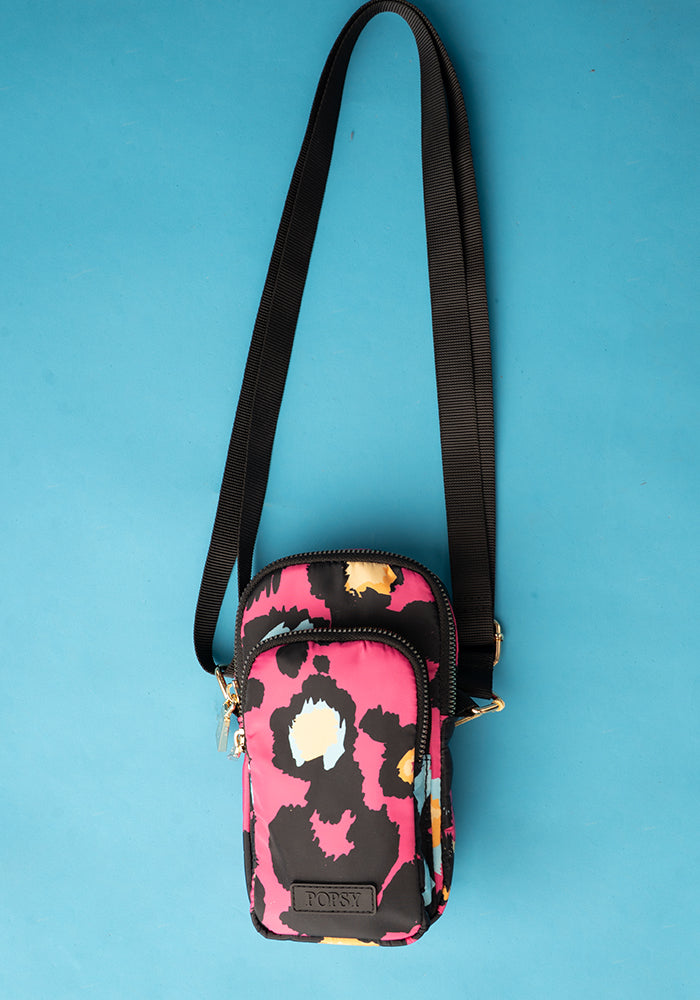 Third angle of Pink Animal Print Phone Pocket Bag