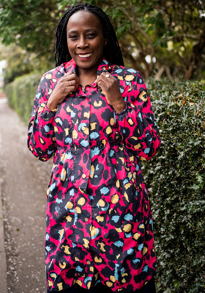 Front view of Pink Animal Print Popsy Coat