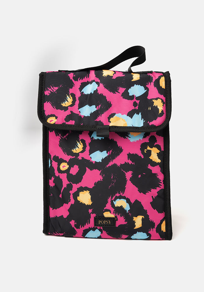 Front view of Pink Animal Print Popsy Lunch Bag
