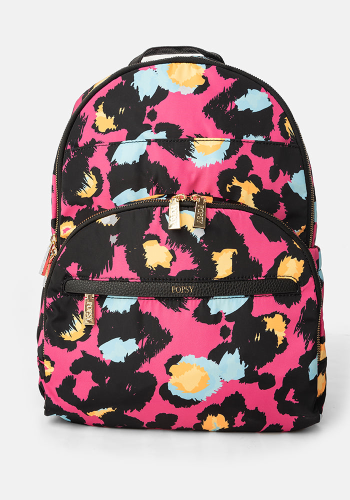 Front view of Pink Animal Print Rucksack