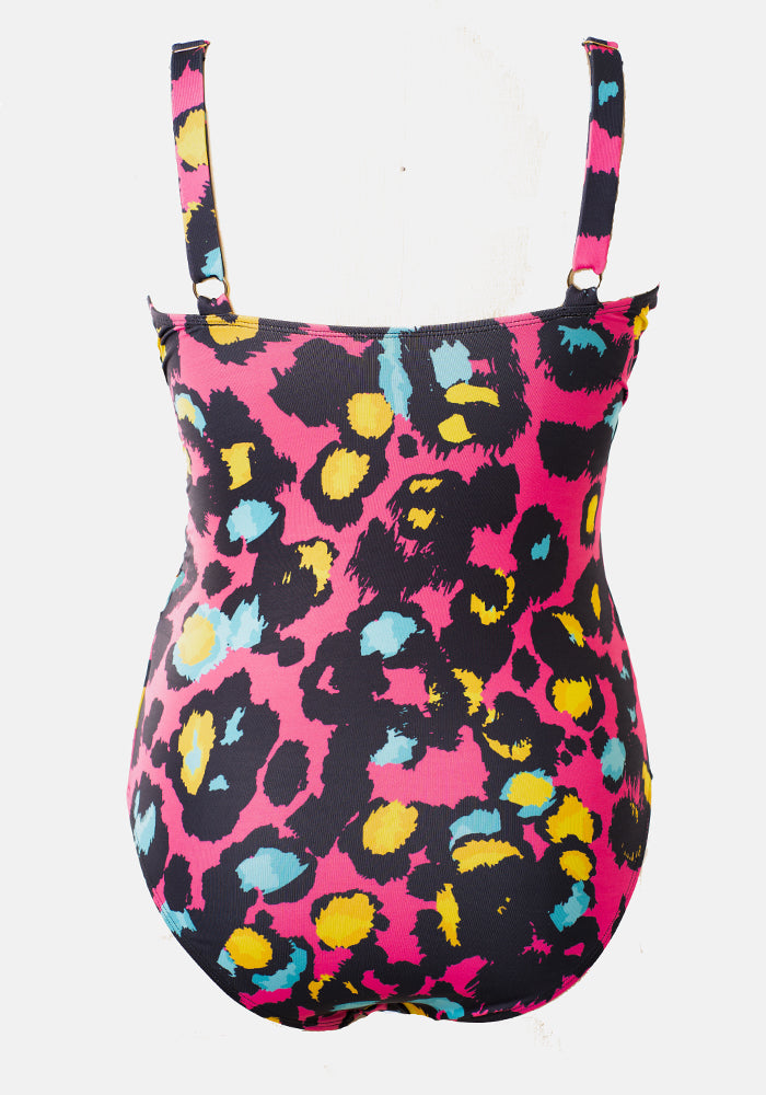 Fifth angle of Pink Animal Print Side Ruched Swimsuit