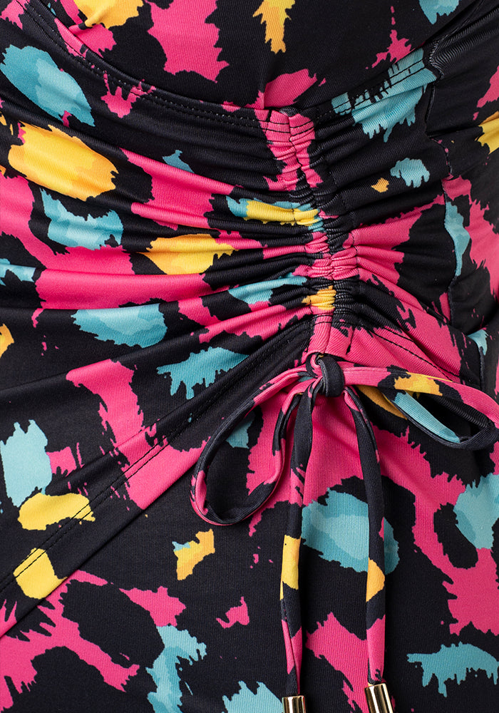 Eighth angle of Pink Animal Print Side Ruched Swimsuit