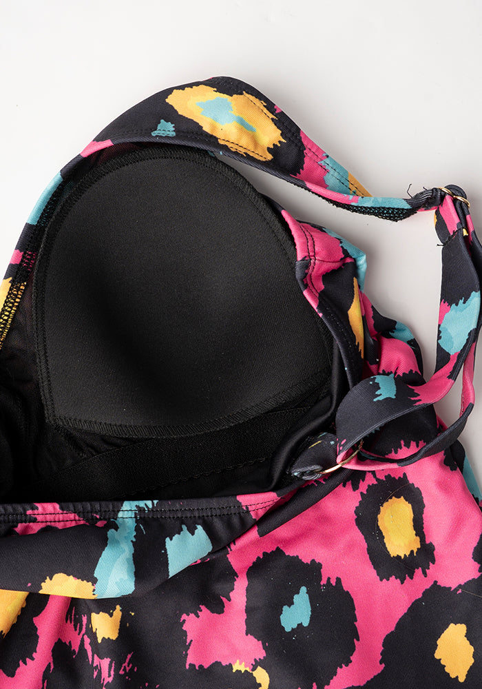 Seventh angle of Pink Animal Print Side Ruched Swimsuit