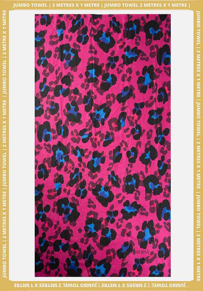 Front view of Large Scale Pink Animal Print Jumbo Bath Sheet