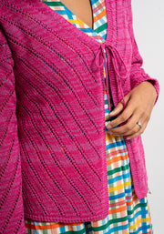 Pink Diagonal Pointelle Cardigan