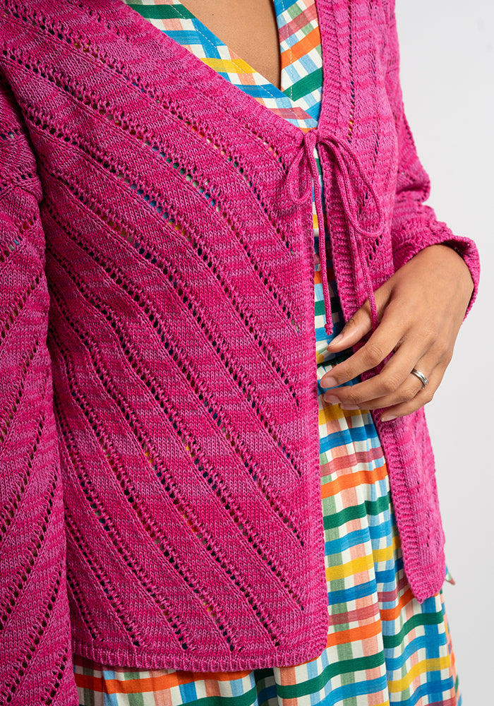 Pink Diagonal Pointelle Cardigan