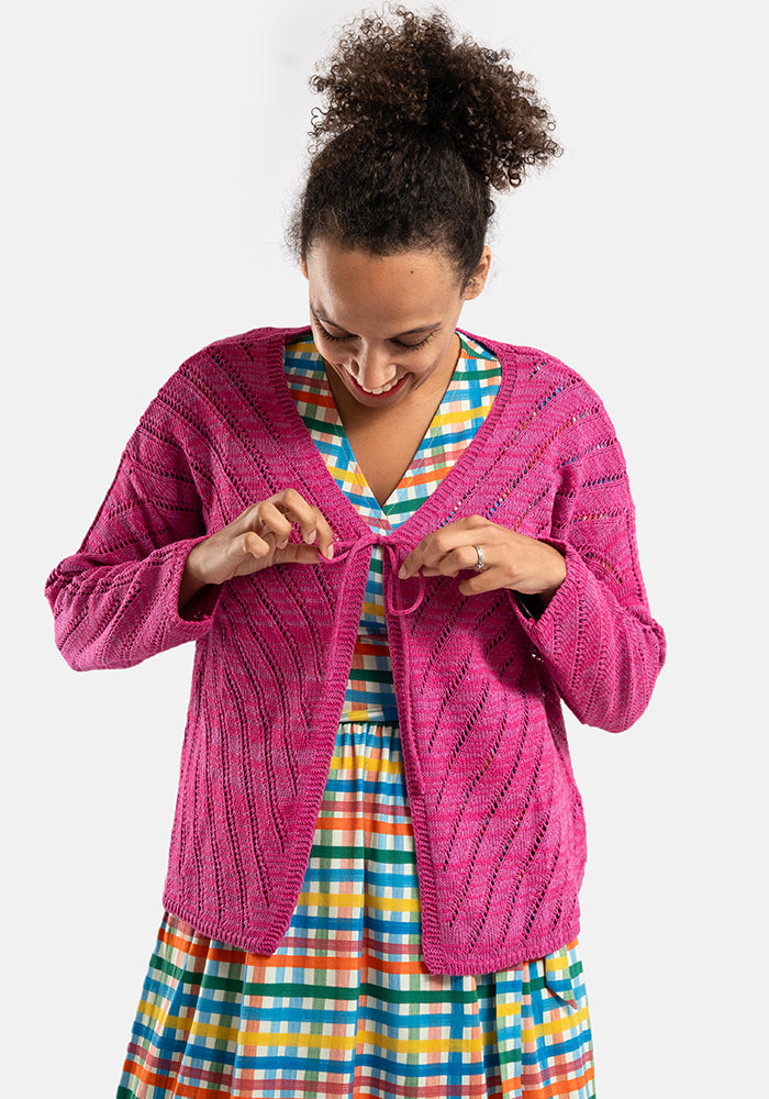 Pink Diagonal Pointelle Cardigan