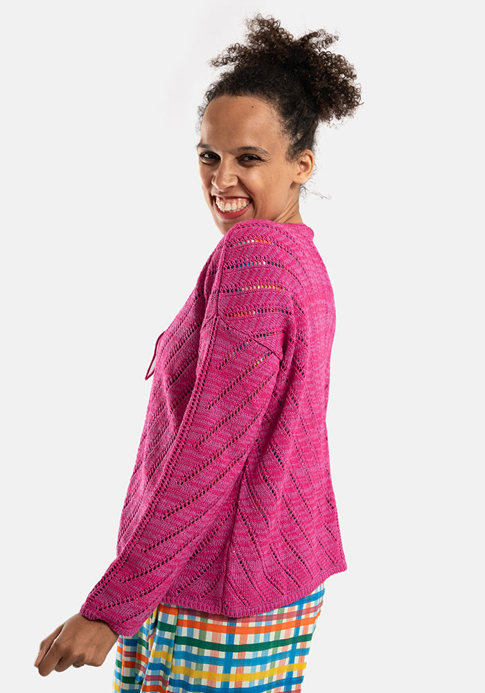 Pink Diagonal Pointelle Cardigan