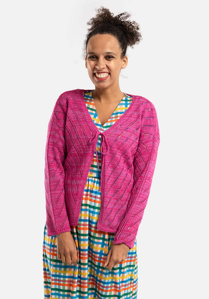 Pink Diagonal Pointelle Cardigan