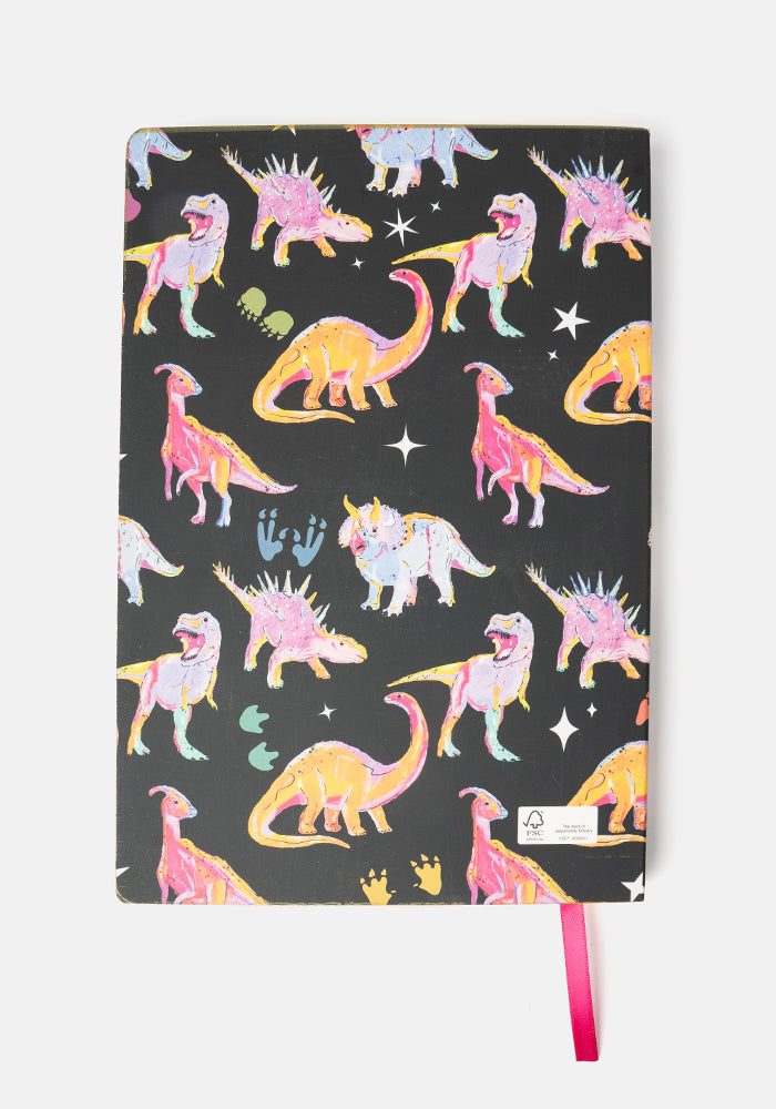 Seventh angle of Cute Pink Dinosaur Print Notebook - Colourful Quirky Journal Gift