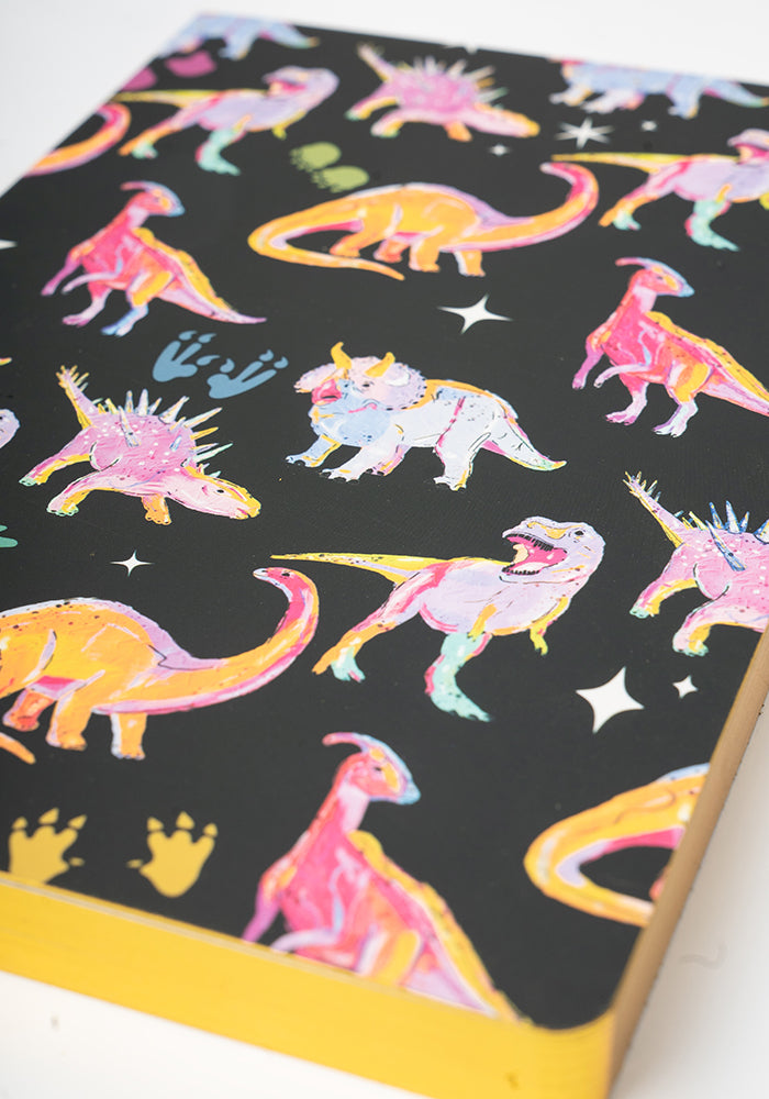 Second angle of Cute Pink Dinosaur Print Notebook - Colourful Quirky Journal Gift