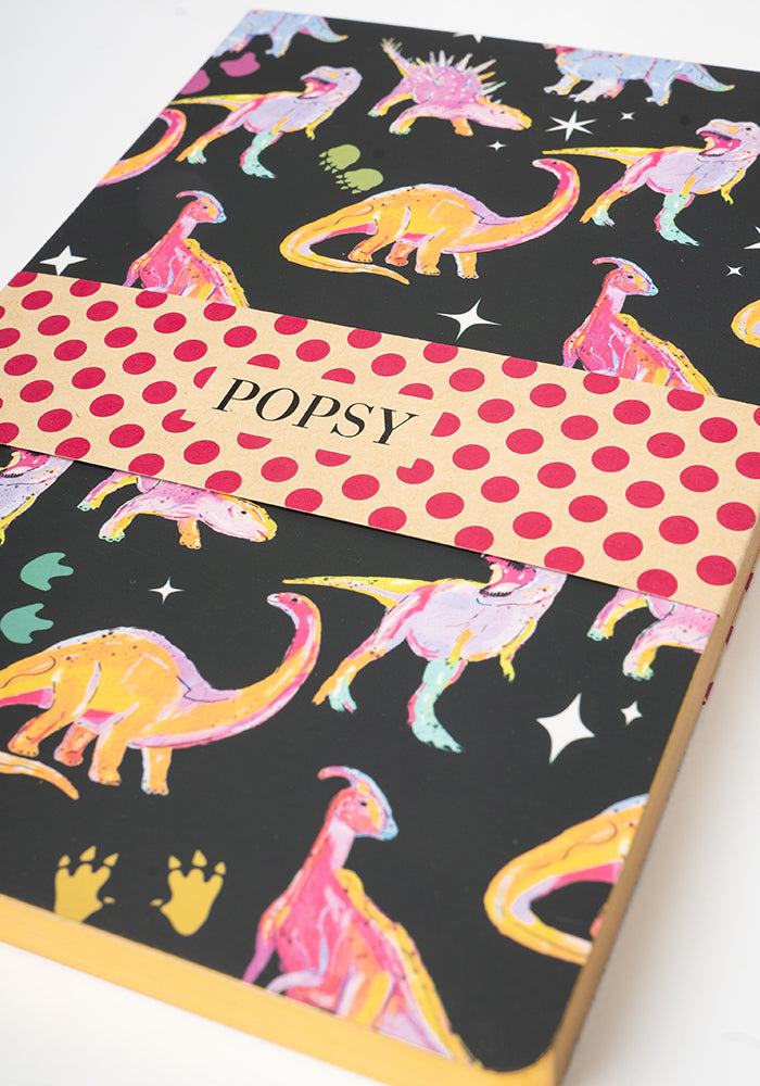 Fifth angle of Cute Pink Dinosaur Print Notebook - Colourful Quirky Journal Gift
