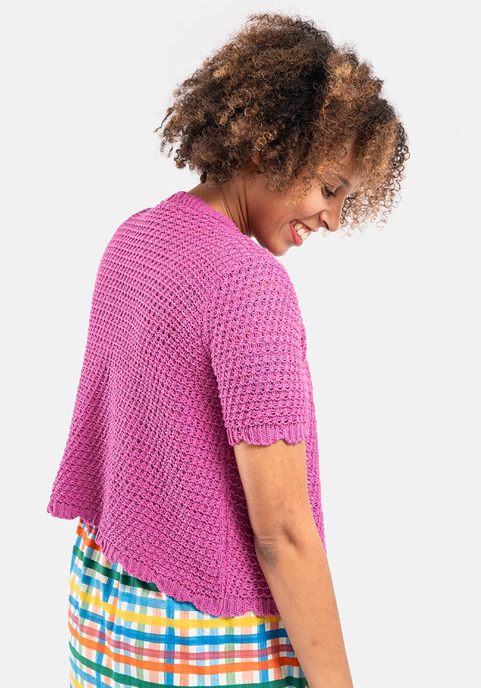 Pink Scallop Short Sleeve Cardigan