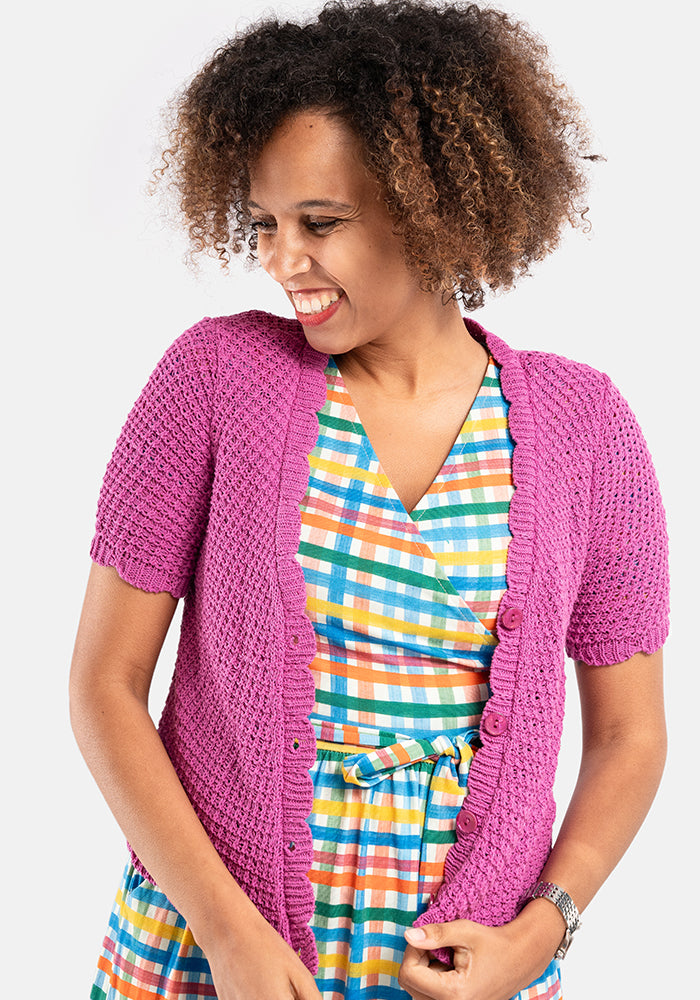 Pink Scallop Short Sleeve Cardigan