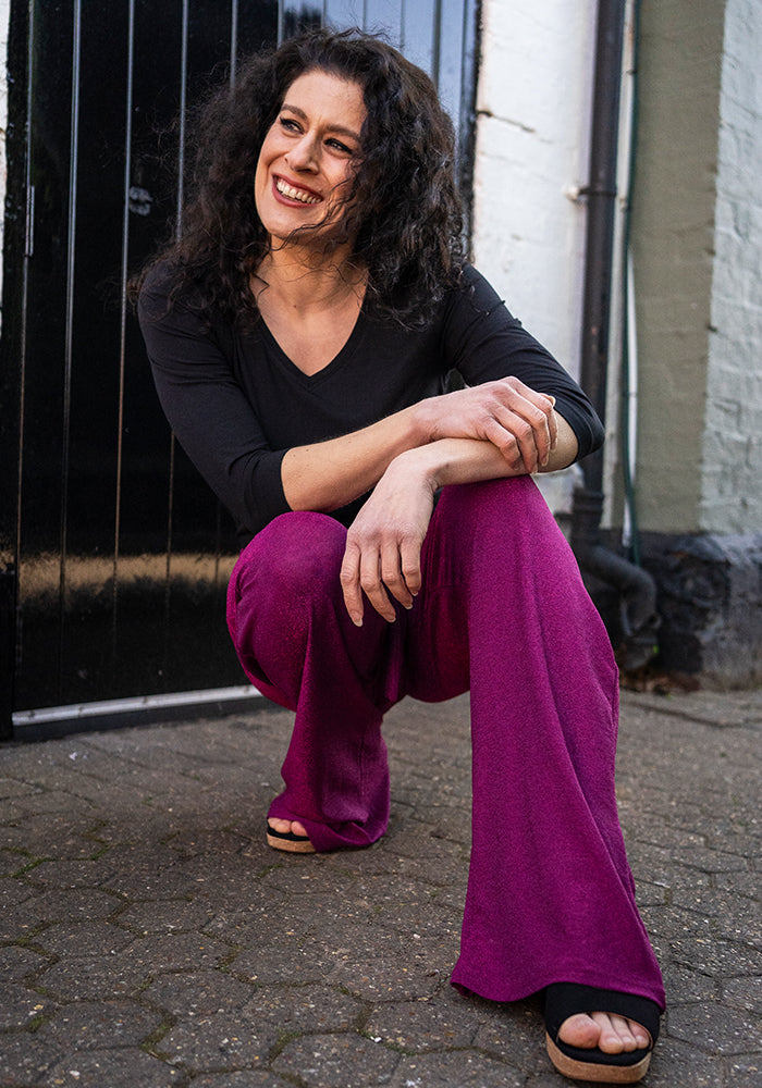 Diamond Magenta Sparkle Wide Leg Trousers