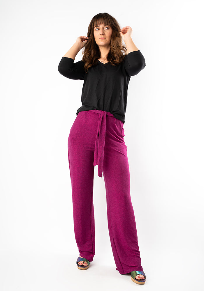 Diamond Magenta Sparkle Wide Leg Trousers