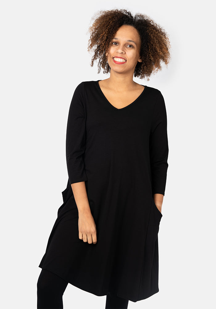 Front view of Pippa Black Viscose A-Line Tunic