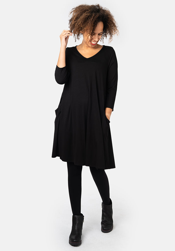 Third angle of Pippa Black Viscose A-Line Tunic