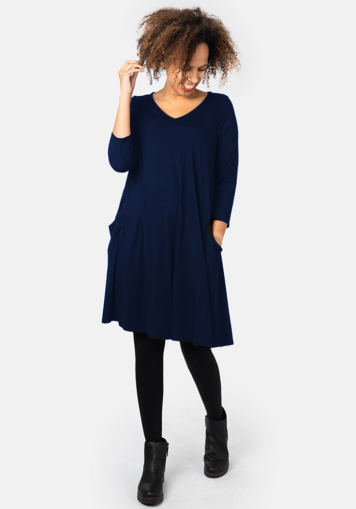 Third angle of Pippa Navy Viscose A-Line Tunic