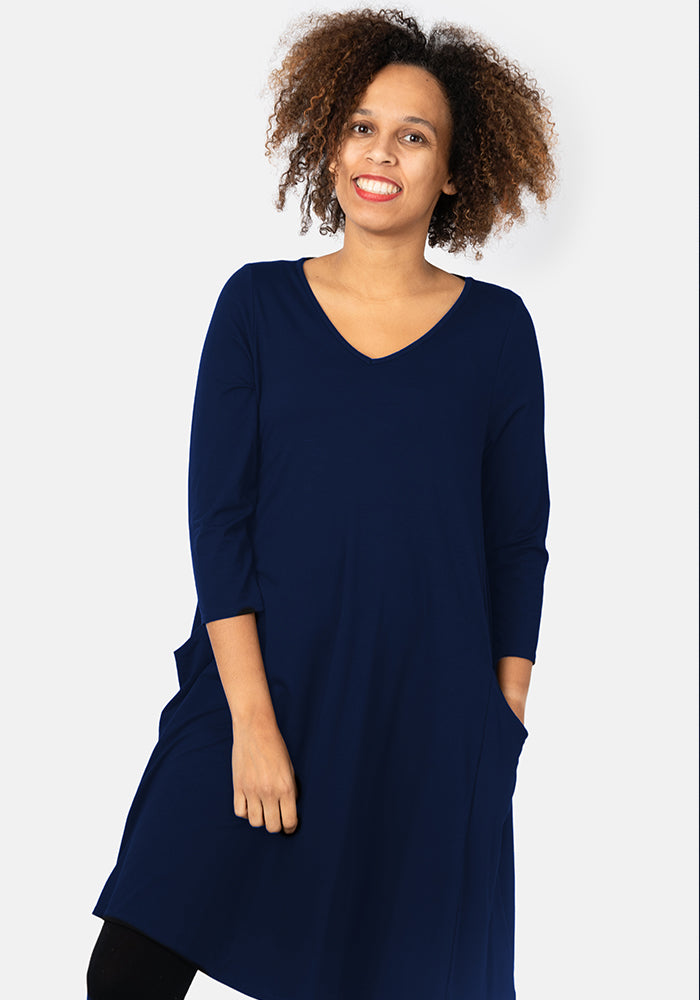 Front view of Pippa Navy Viscose A-Line Tunic