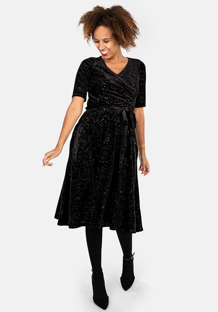 Pixie Black & Multicoloured Sparkle Swing Dress