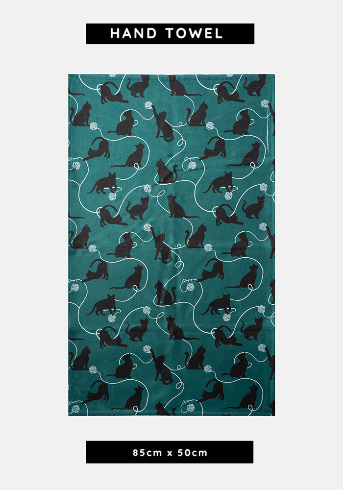 Front view of Playful Cats Print Hand Towel