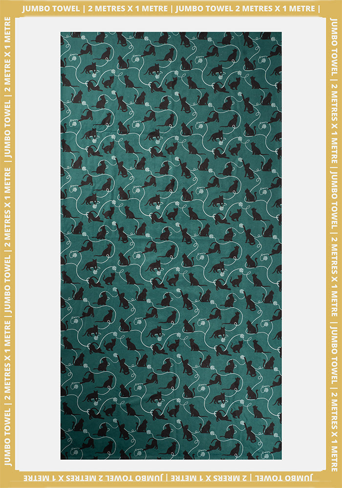 Front view of Playful Cats Print Jumbo Bath Sheet