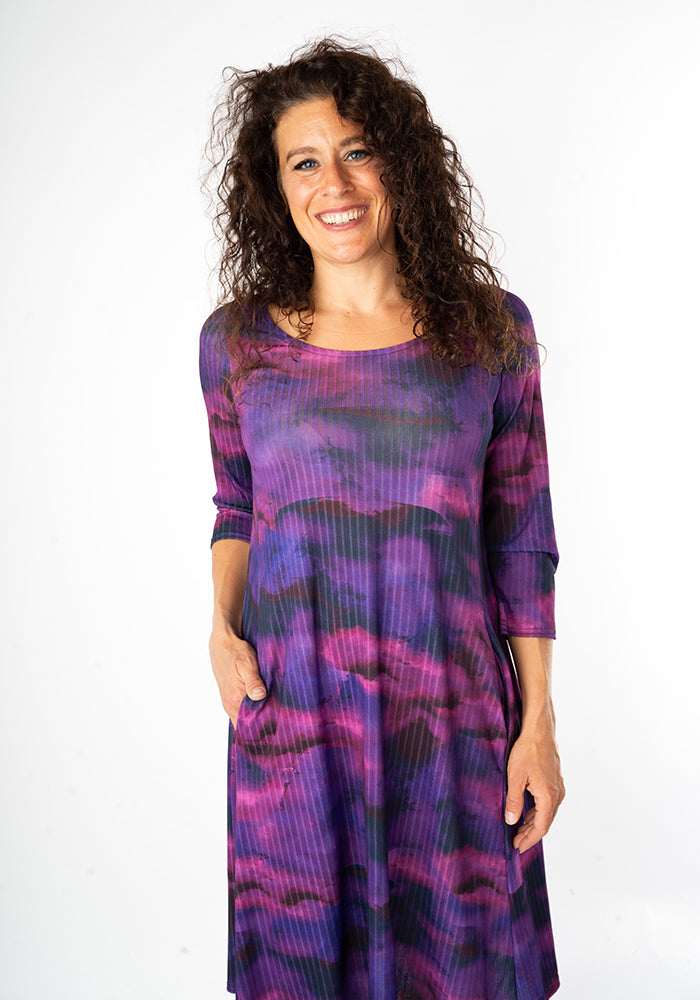 Fifth angle of Poe Purple Ombre Print Trapeze Dress