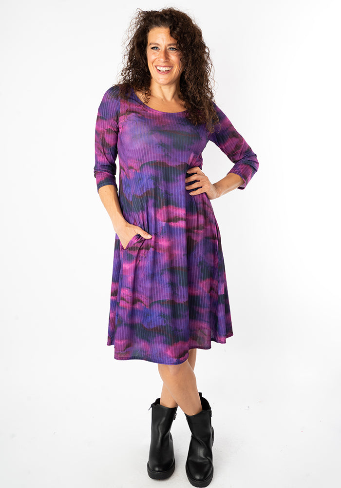 Second angle of Poe Purple Ombre Print Trapeze Dress