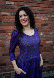 Poema Purple Lace Print Tiered Hem Midaxi Dress
