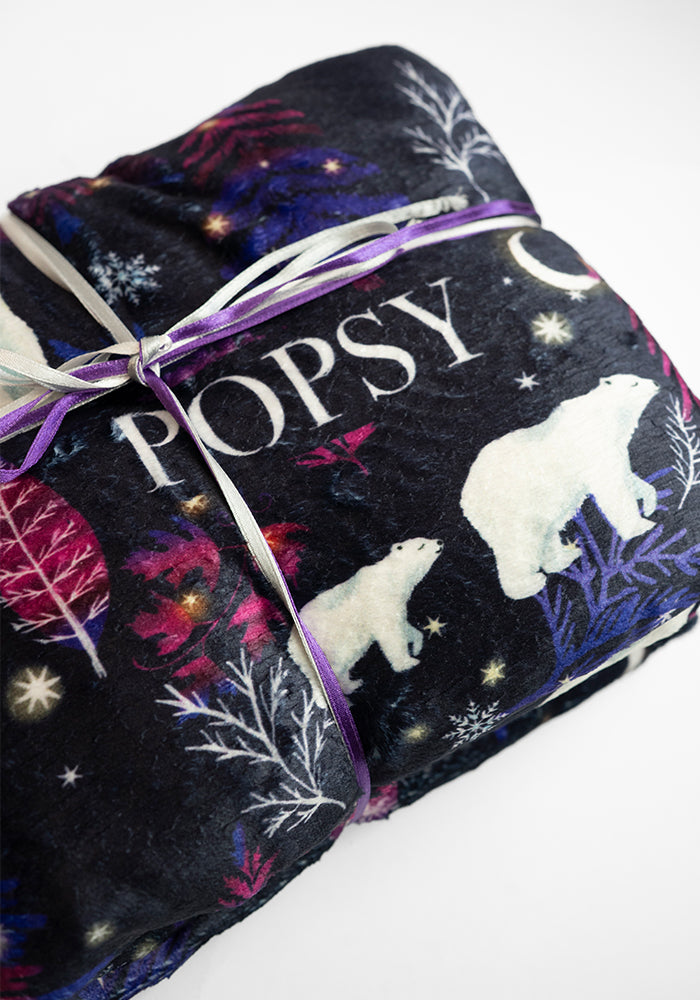 Extra Long Polar Bear Print Plush Throw Blanket (Pop-Under)