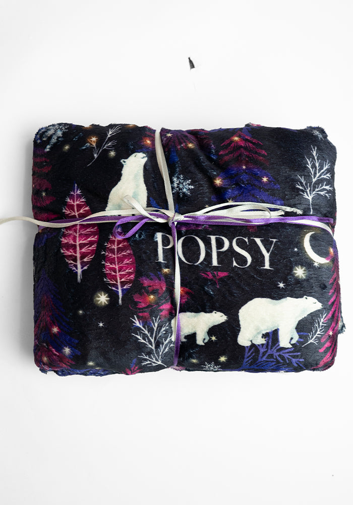 Extra Long Polar Bear Print Plush Throw Blanket (Pop-Under)
