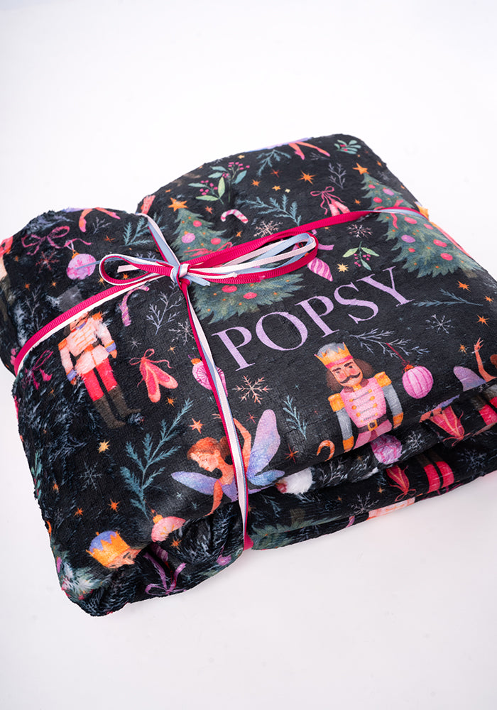 Pop-under Ballerina &amp; Nutcracker Print Plush Blanket