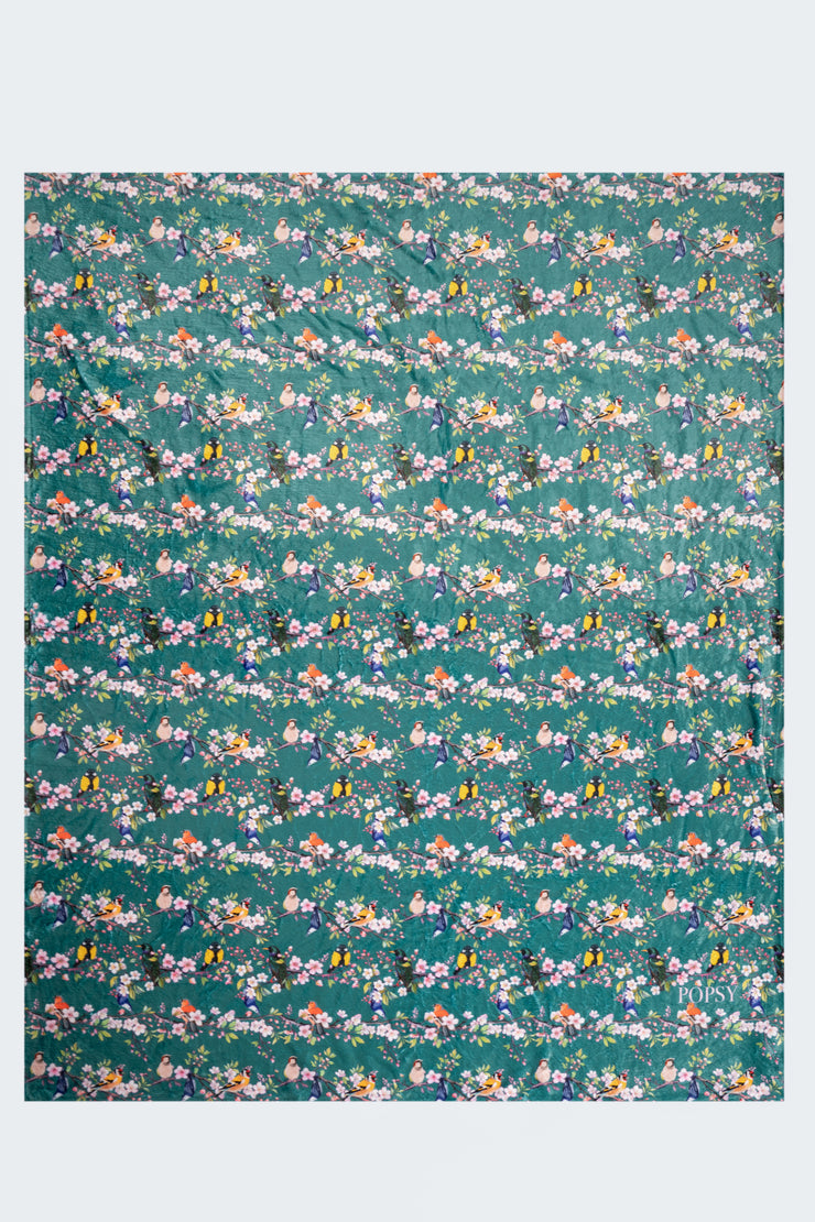Pop-under Blossom Bird Print Plush Blanket