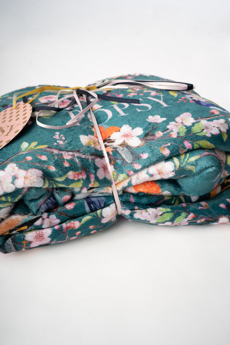 Pop-under Blossom Bird Print Plush Blanket