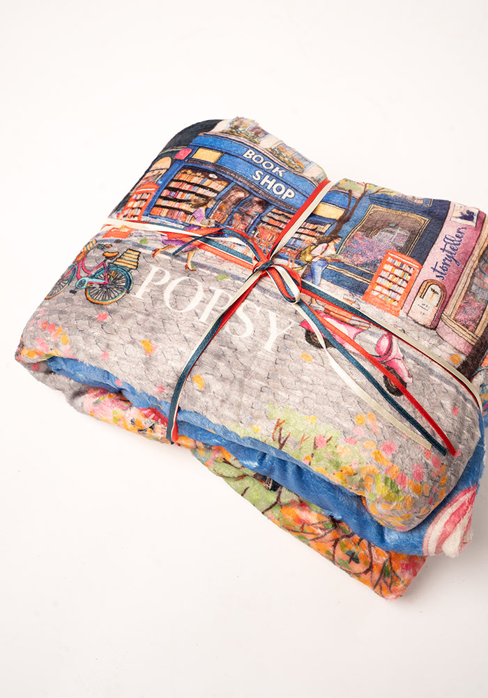 Fourth angle of Pop-under Bookstore Print Plush Blanket