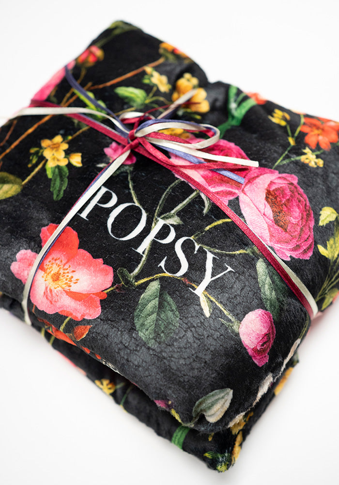Third angle of Pop-under Botanical Floral Butterfly Print Plush Blanket