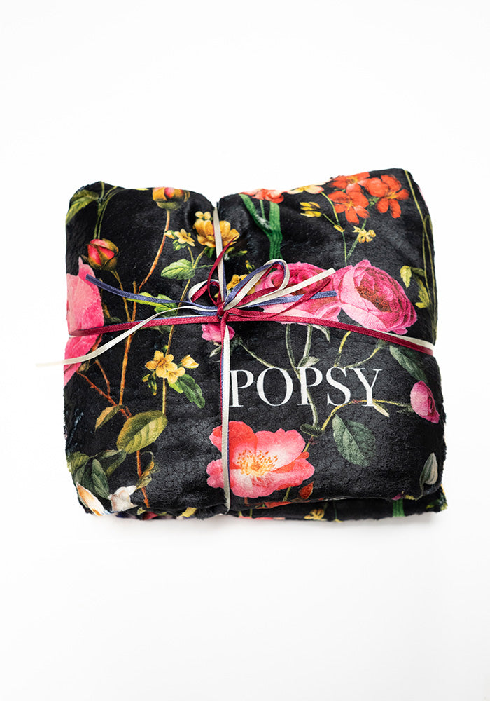 Front view of Pop-under Botanical Floral Butterfly Print Plush Blanket