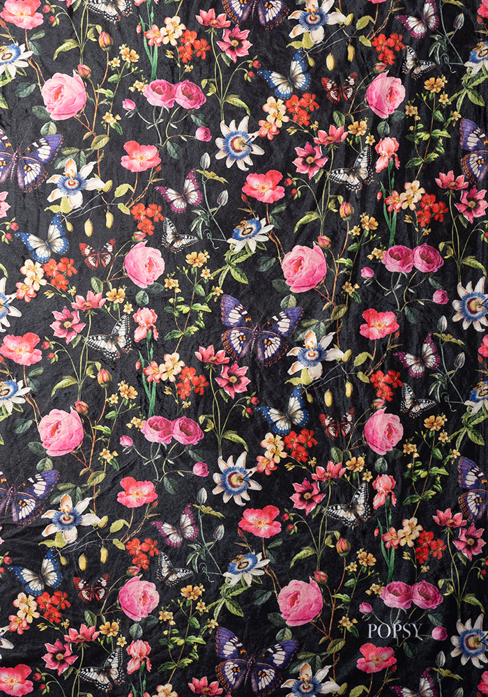 Fourth angle of Pop-under Botanical Floral Butterfly Print Plush Blanket