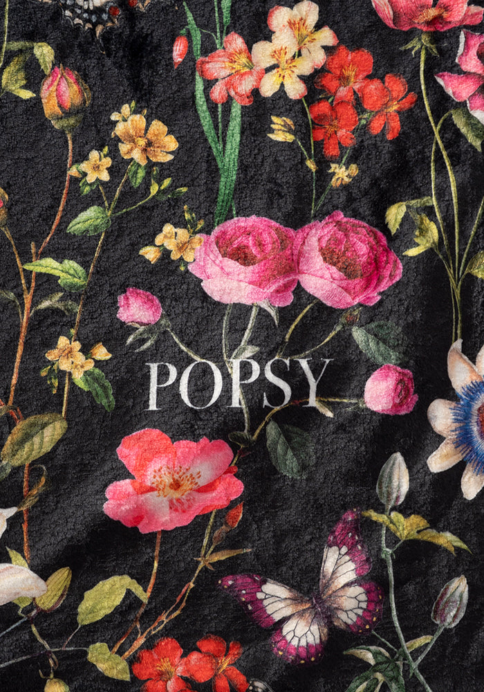 Eighth angle of Pop-under Botanical Floral Butterfly Print Plush Blanket