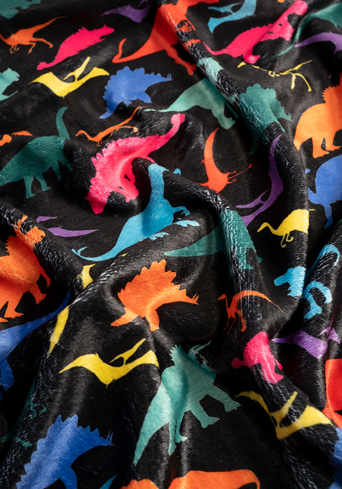 Pop-under Bright Black Dinosaur Print Plush Blanket