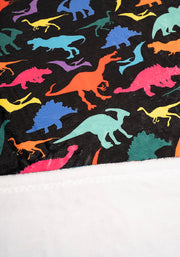 Pop-under Bright Black Dinosaur Print Plush Blanket