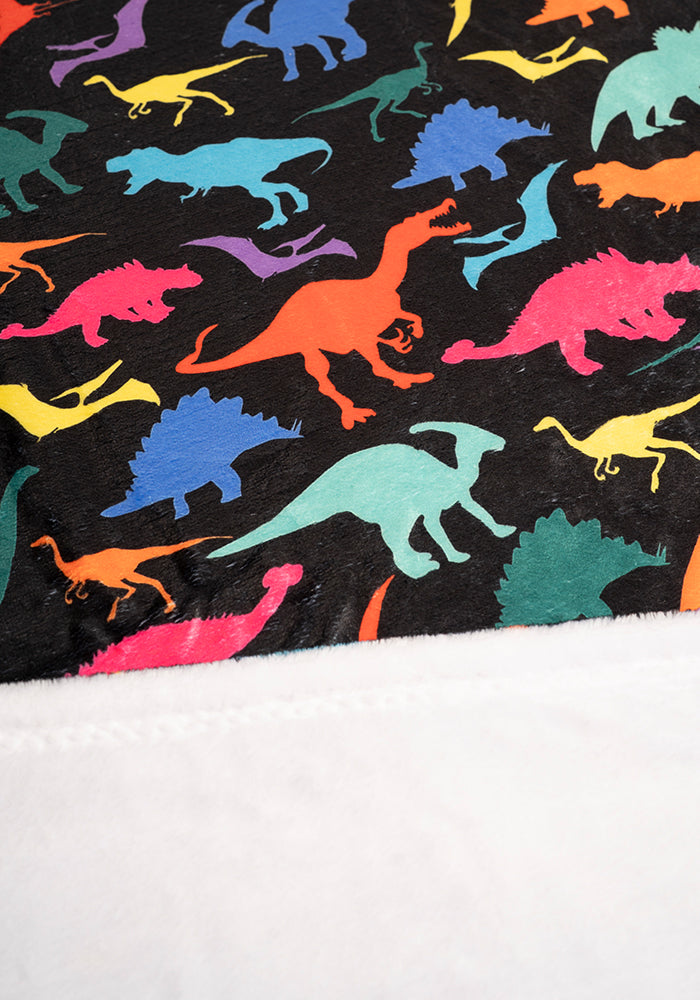 Pop-under Bright Black Dinosaur Print Plush Blanket