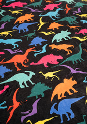 Pop-under Bright Black Dinosaur Print Plush Blanket
