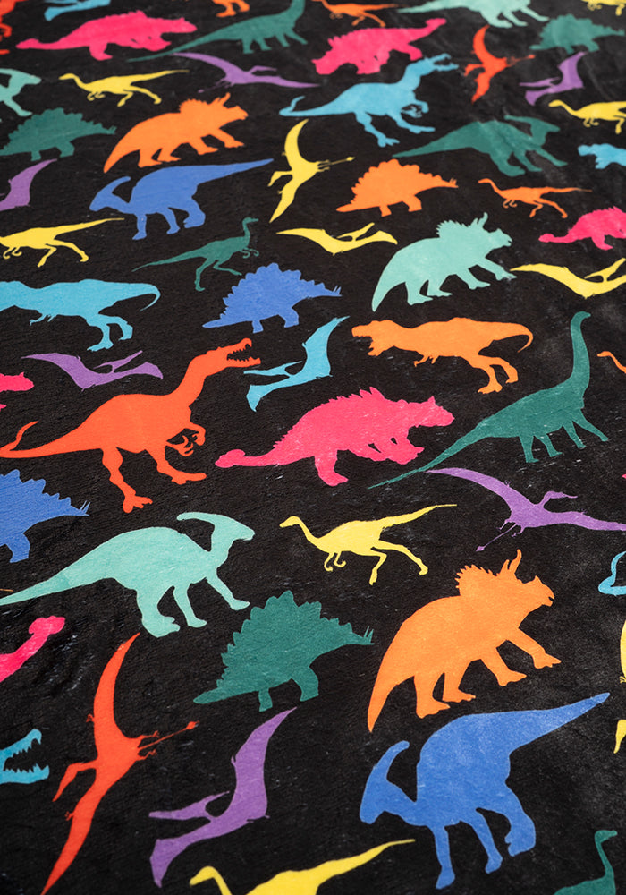 Pop-under Bright Black Dinosaur Print Plush Blanket