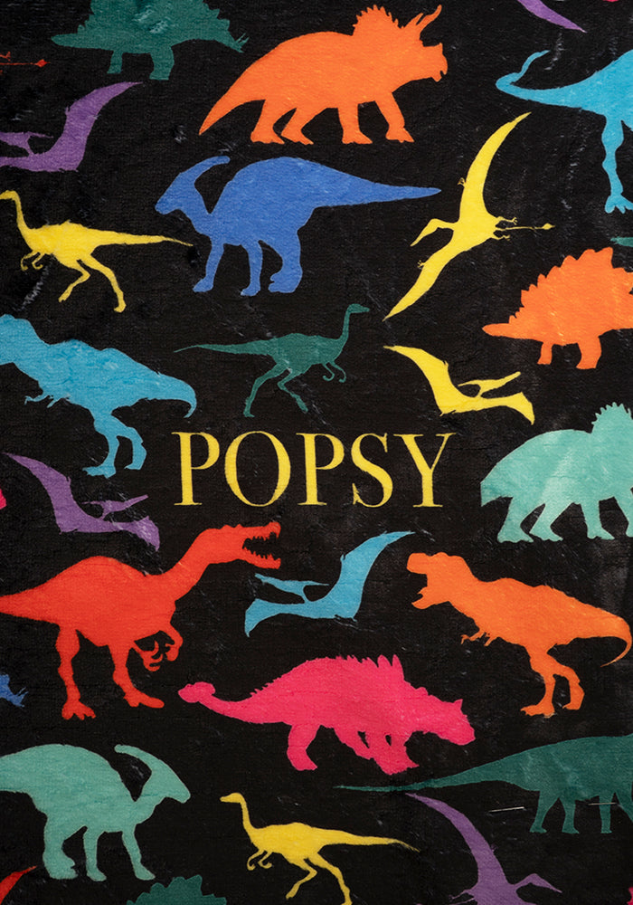 Pop-under Bright Black Dinosaur Print Plush Blanket