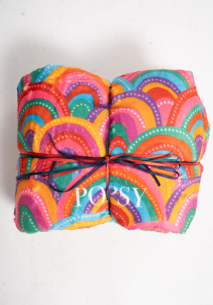 Pop-under Colourful Rainbow Print Plush Blanket