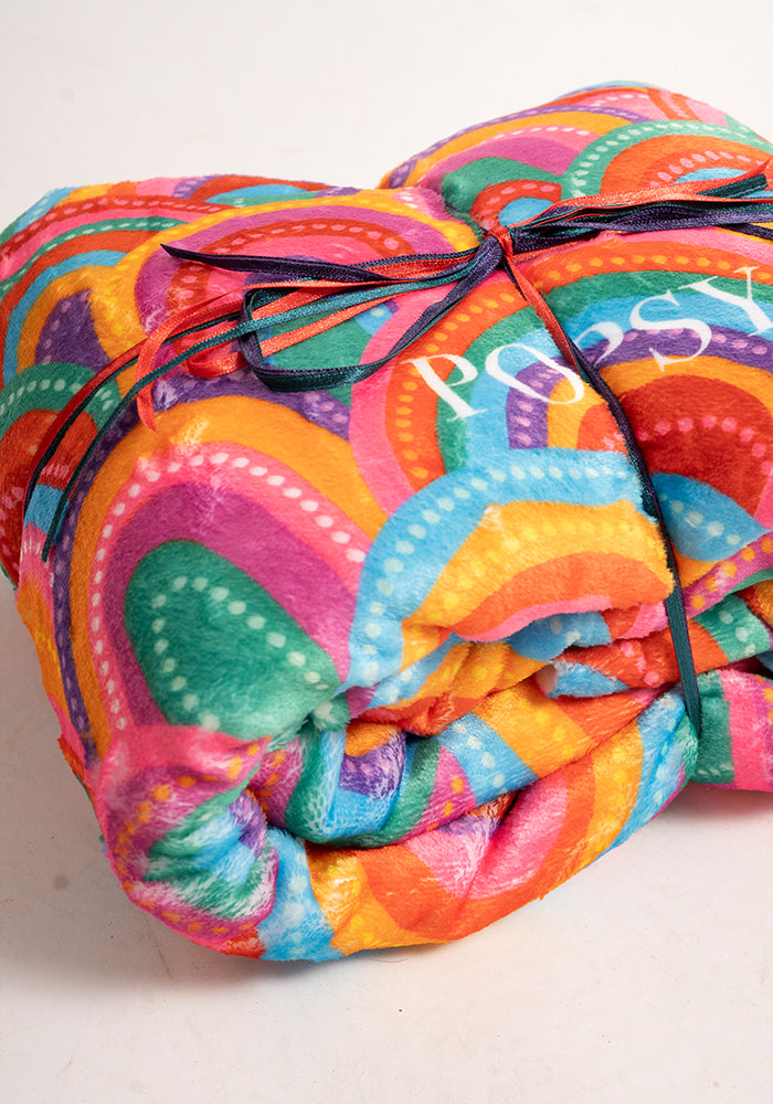Pop-under Colourful Rainbow Print Plush Blanket