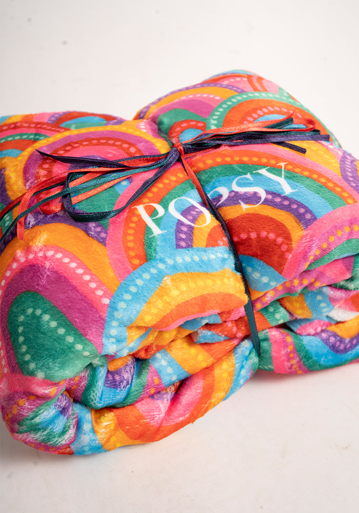 Pop-under Colourful Rainbow Print Plush Blanket