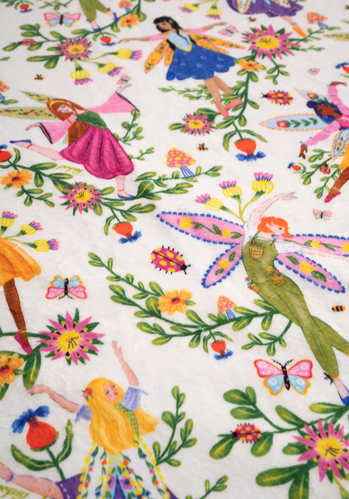 Second angle of Dancing Fairies Print Plush Throw Blanket (Pop-Under)
